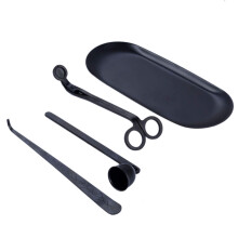 4in1 Candle Accessory Set with Tray, Wick Trimmer Snuffer Dipper, Stainless Steel Candle Care Kit Black