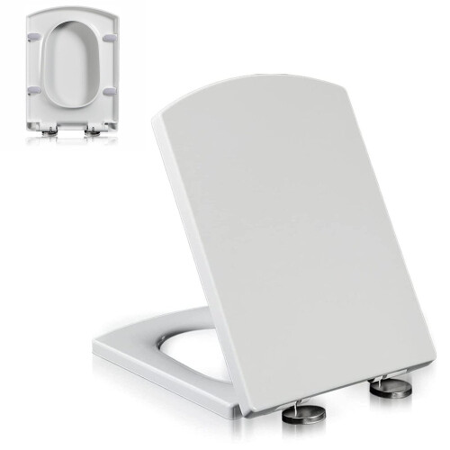 Soft Close Square Toilet Seat White Urea Formaldehyde Quick Release Easy Clean 360 Adjustable Hinge