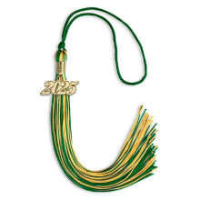 Graduation Cap Tassel Green and Gold with 2025 Gold Year Charm, Mixed Color 9Inch Keepsake