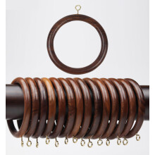 50 Pack Rosewood Wooden Curtain Rings for 1 Inch Rod, Smooth Glide Durable Brown Drapery Hooks