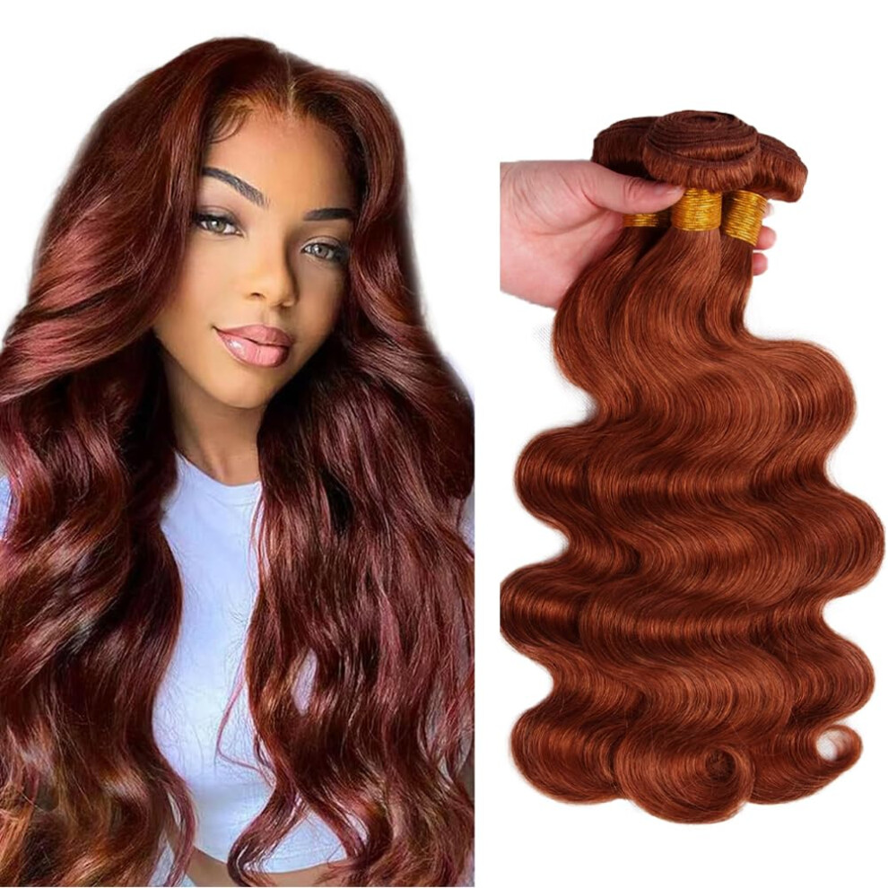 Brazilian Virgin Human Hair Extensions Reddish Brown Body Wave Color 33 Double Weft 22 24 26 Inch