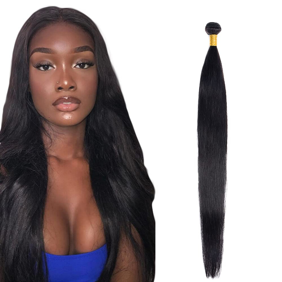 Brazilian Virgin Human Hair Bundles 24 Inch #1B Straight Extensions Soft Touch Minimal Shedding