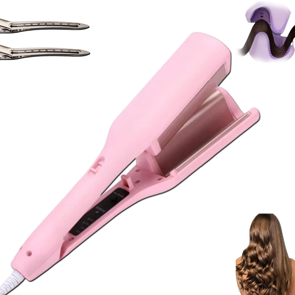 Pink 3D Curling Iron With Negative Ion Technology, Frizz Hair Styling Tool, 4 Heat Settings, Dualsided Heating, Travel Size