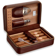 Luxury Cigar Humidor Gift Set with Cedar Wood Lining and Stainless Steel Cutter for Travel
