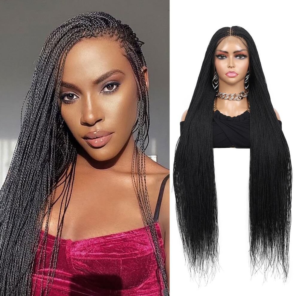 30 Inch Knotless Micro Twist Braided Wig Full Lace with Baby Hair Synthetic Senegalese Twist Black