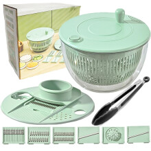 5 in 1 Salad Spinner and Vegetable Chopper Set, Large Capacity Bowl with 5 Blades and Tongs