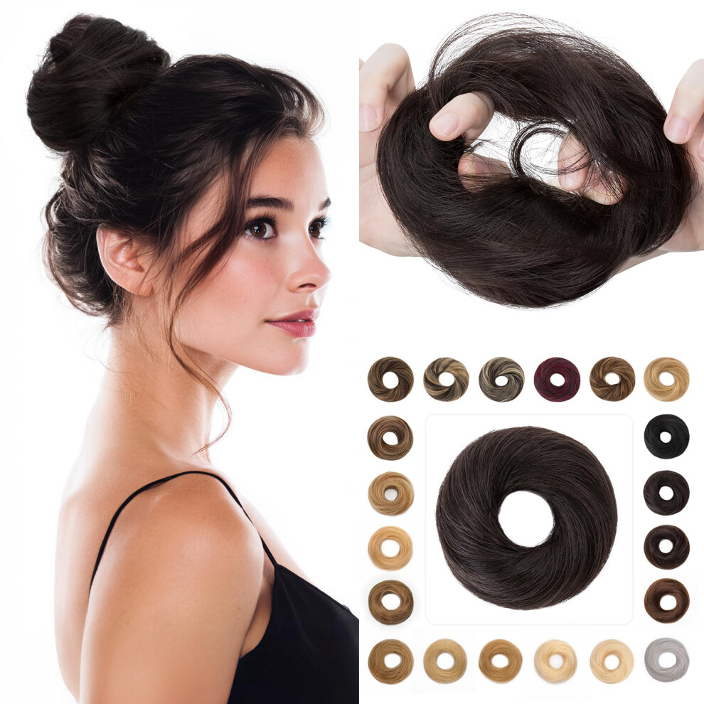 Human Hair Bun Extension with Natural Texture, Messy Updo Scrunchie, Real Black Hair for Women