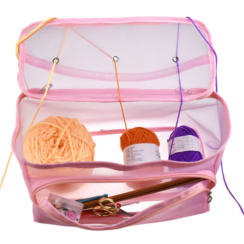 Roze Brei Organizer Tas Van Duurzaam Mesh, Draagbare Organizer 2