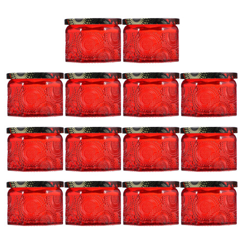 14Pcs Embossed Glass Candle Jars With Lids Round Empty 2