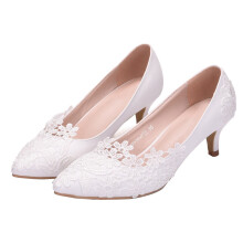 1Paar Witte Hakken Bruidsschoenen High Heels Kanten Dames Schoeisel