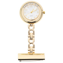 Fashionable Nurse Pocket Watch Goud Met Metaal Ketting & Strass