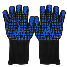 1Paar Ofenhandschuhe Backhandschuhe Silikon Baumwolle Blau Hitzeschutz
