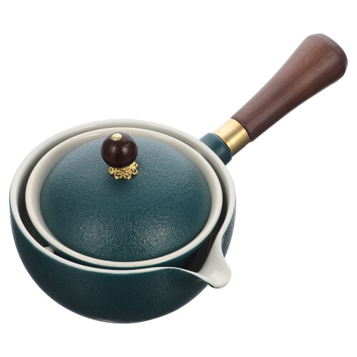 1Pc Green Ceramic Tea Kettle with Comfortable Side Handle for Home 1