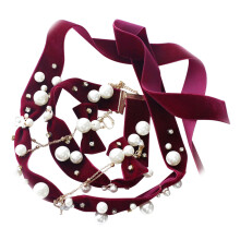 1Set Dunkelrotes Samt Haarband Mit Perlenbesatz Damen Haarschmuck