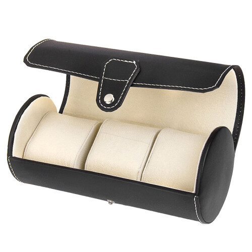 3-Compartment Pu Display Storage Box For Jewelry Watch (Black)