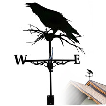 Vintage Crow Weather Vane, Rustic Iron Wind Vane for Roof Barn Patio, Accurate Wind Direction