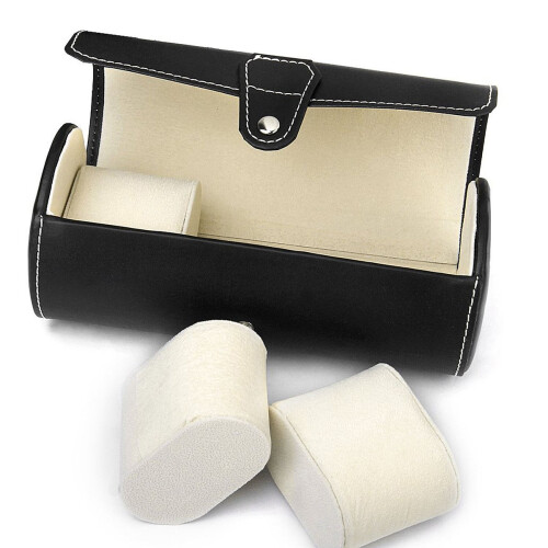 3-Compartment Pu Display Storage Box For Jewelry Watch (Black) 2