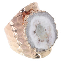 1Stk Goldplattierter Kristallring Aus Onyx Weiß Für Damen Elegant