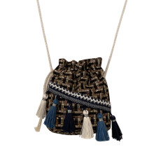 Damen Schultertasche Bucket Bag Geflochten Modisch Schwarz