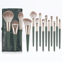 14Stk Make-Up Pinselset Grün Bambus Holz Kosmetikbürsten Set