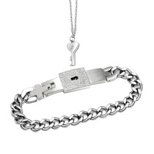 2Stk Interlocking Gravierte Armband Und Silber Halskette Paar Schmuck