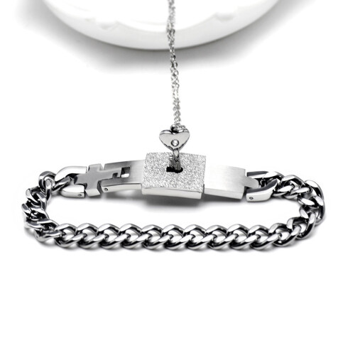 2Stk Interlocking Gravierte Armband Und Silber Halskette Paar Schmuck 2