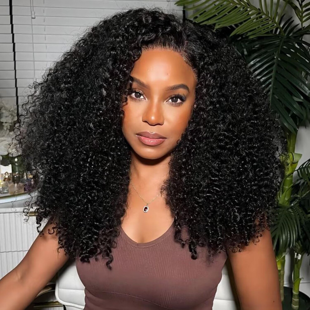 Unisex Kinky Curly Human Hair Half Wig 18 Inch Glueless 200 Density With Invisible Natural Hairline