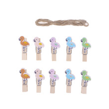10Stk Holz Foto Clips Flamingo Form Bunte Memo Halter Mit Seil