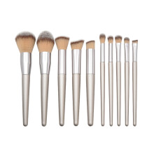 10Stk Make-Up Set Hochwertige Kosmetikpinsel Holz Silberfarben