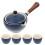1Set Durable Blue Ceramic Kung Fu Tea Set Side Handle Tea Pot 6