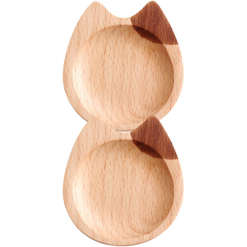 2Pcs Wood Cat Style Small Appetizer Plates Serving Dish