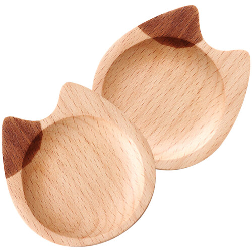 2Pcs Wood Cat Style Small Appetizer Plates Serving Dish 2