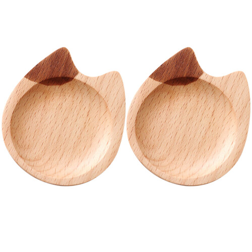 2Pcs Wood Cat Style Small Appetizer Plates Serving Dish 1