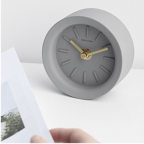1Pc Light Grey Desktop Clock Durable Cement Table Clock for Home Use 1