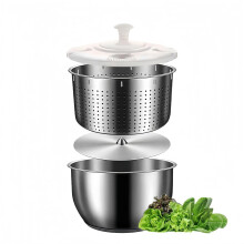 Large 6L Stainless Steel Salad Spinner Vegetable Dryer BPA Manual Washer with NonSlip Base
