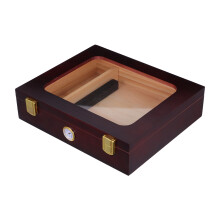 Wooden Cigar Box with Glass Top and Hygrometer for Home Storage Brown