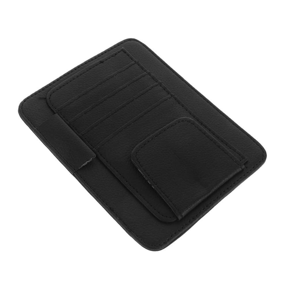 Compact Pu Car Visor Organizer Clip For Sunglasses & Cards Black 3033542818878