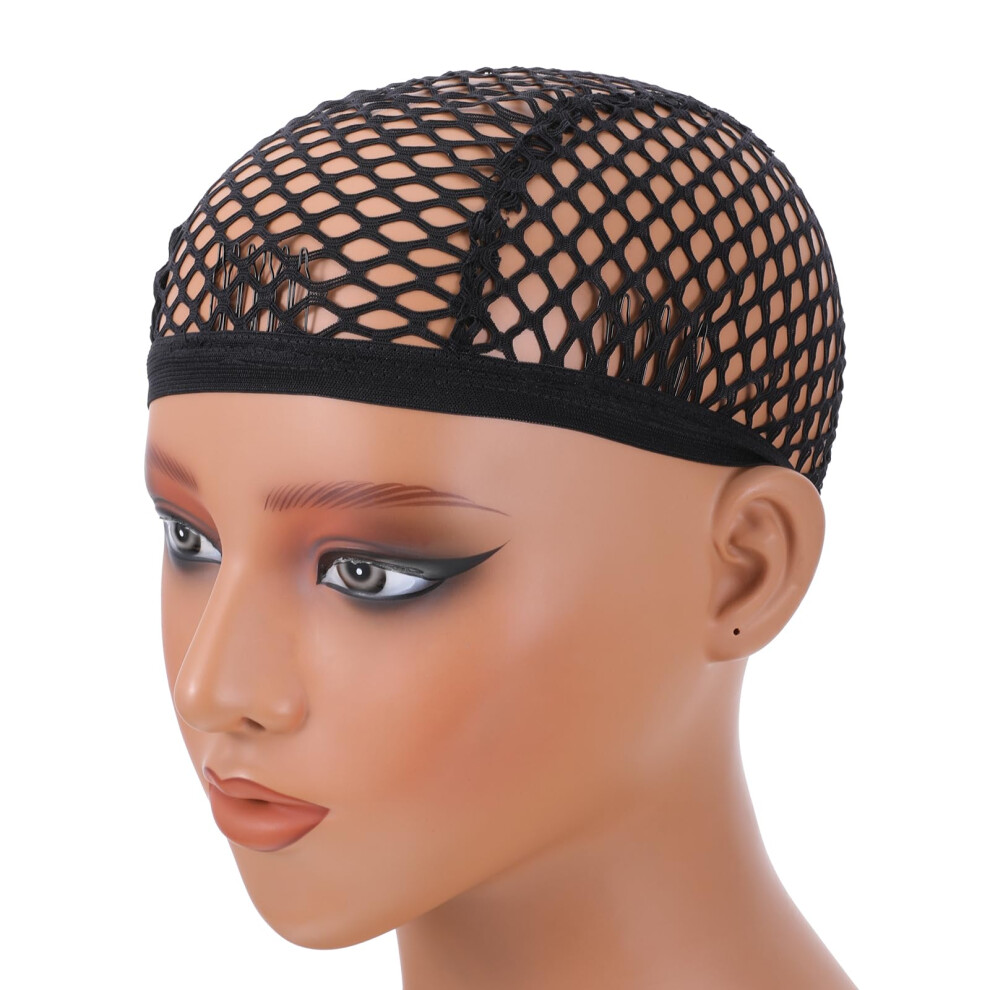 Unisex Black Mesh Wig Cap With 4 Clips, Breathable Crochet Dome Cap For Braiding And Wig Making