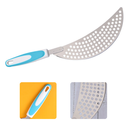 stainless steel spaghetti strainer with plastic handle, blue 1