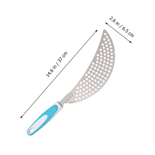 stainless steel spaghetti strainer with plastic handle, blue 2