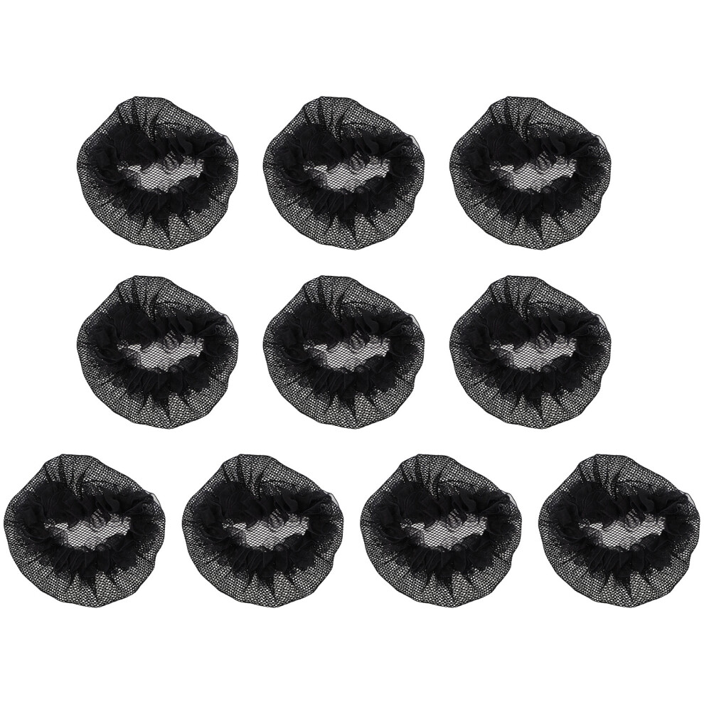 Artibetter Unisex Black 10Pcs Elastic Hairnet Snoods For Women Durable Hair Bun Holders