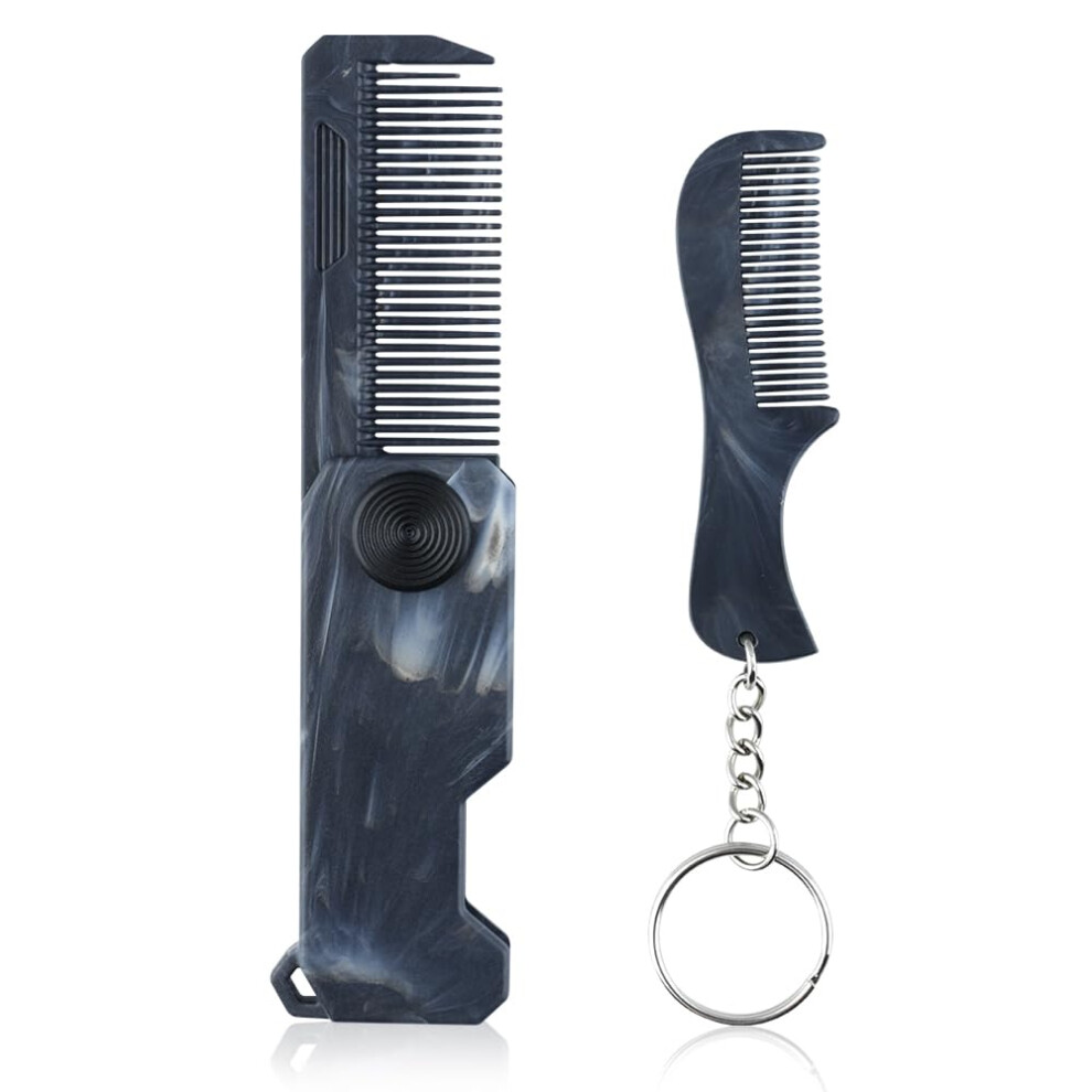 Unisex 2Pcs Folding Beard Comb Set With Antistatic Fine Teeth For Men, Pocket Travel Grooming Tools