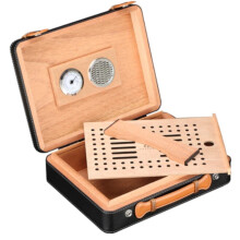 Luxury Black Cedar Cigar Humidor Box Dual Layer with Hygrometer Cutter Stand Punch Holds 30