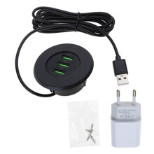 3-port USB desktop charger Desktop charging station mounts to 2.0"/50 mm through hole with adapter and 1.5 m power