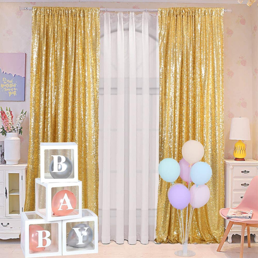 Sequin Backdrop Curtains - 2 Panels 2.5X8ft Glitter Photo Backdrop Party Wedding Baby Curtain Gold 9170372889853