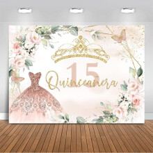 Quinceanera Birthday Backdrop for Sweet Girl Mis Quince Anos 15th Birthday Party Decorations Pink Silver Photograpy Background Prop