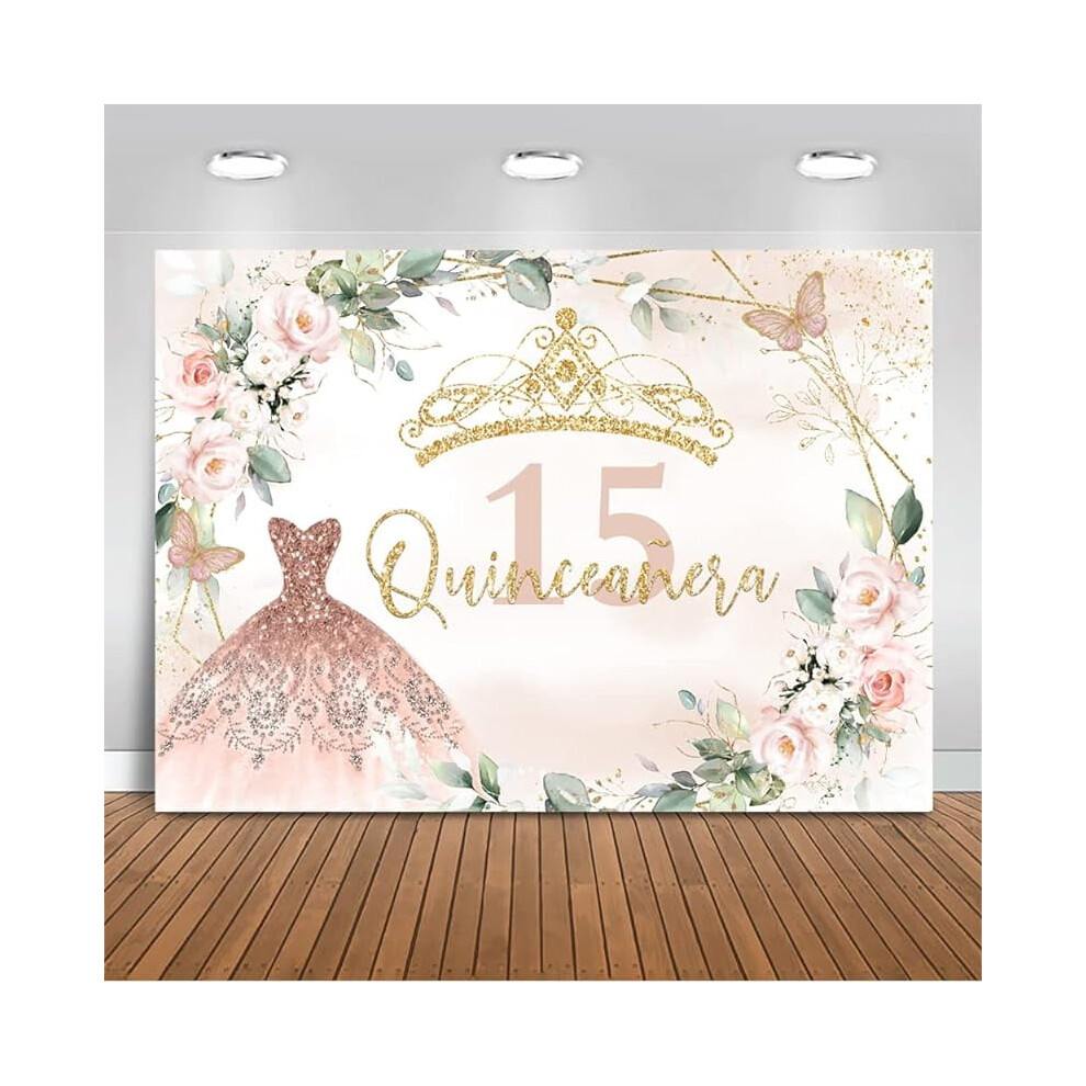Quinceanera Birthday Backdrop For Sweet Girl Mis Quince Anos 15Th Birthday Party Decorations Photograpy Background Prop Pink/Silver 9170372889891