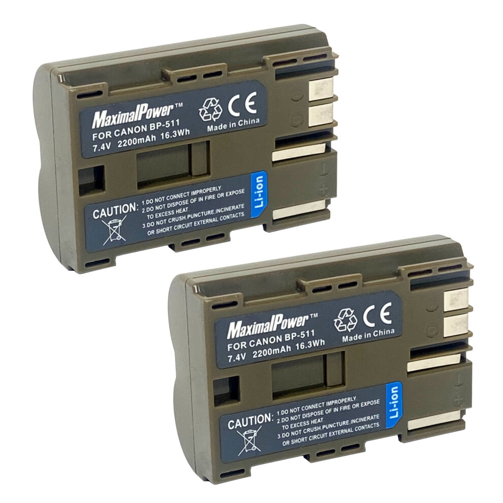 Maximalpower Replacement Battery 2 Pack Compatible With Canon Bp-511 Bp-511A, For Eos 50D 40D 30D 20D 10D 5D 300D, Powershot G1-G6 Pro1, Energizer 9170372889822
