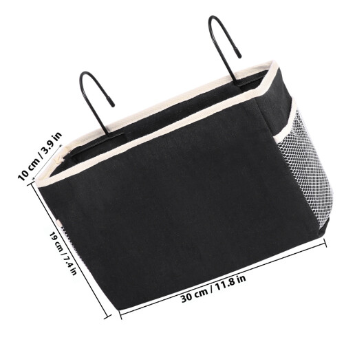 1Pc Large Capacity Black Canvas Bedside Storage Bag Hanging Organizer 2