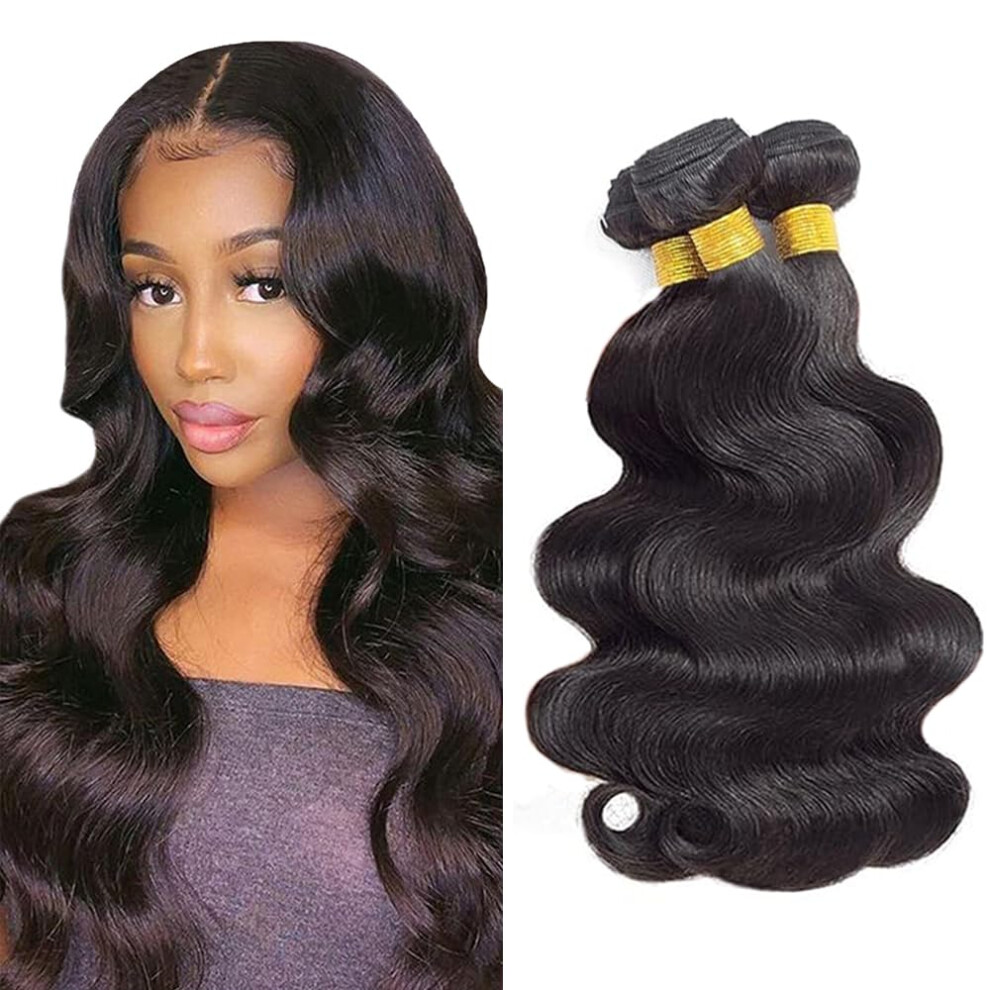 Unisex Black Brazilian Body Wave Human Hair Bundles 1B Natural Virgin Unprocessed 16 18 20 Inch